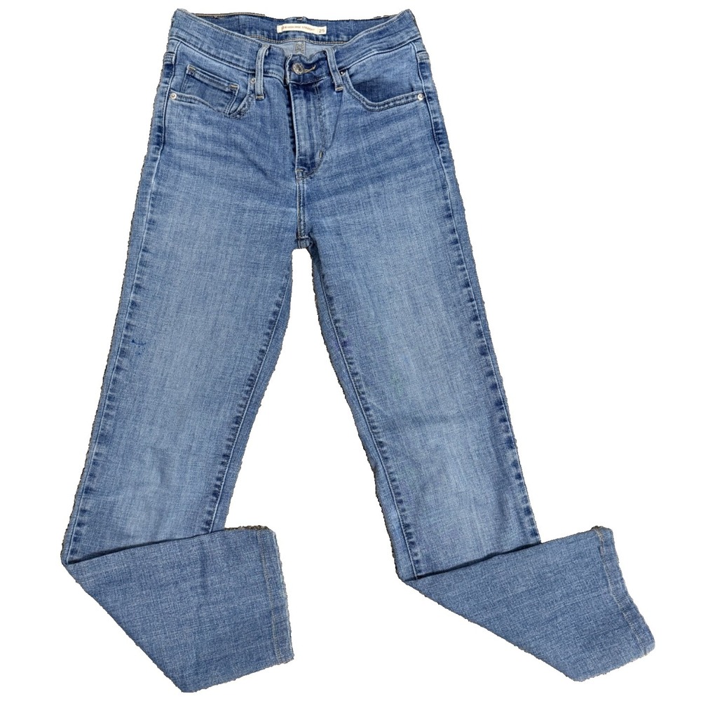 Levis 724 High Rise Straight Jeans Womens W25 L32 Blue Stretch Denim Light Wash